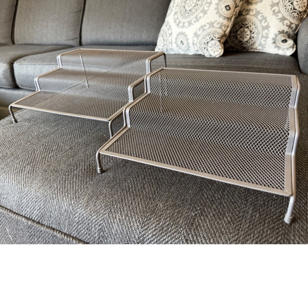 Set of 2 Grey Metal Mesh 3-Tier Spice Rack Pantry Cabinet Organizers 10x9.5